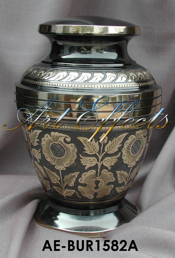 Manufacturers Exporters and Wholesale Suppliers of Black & Gold Floral Brass Cremation Urn Farrukhabad Uttar Pradesh